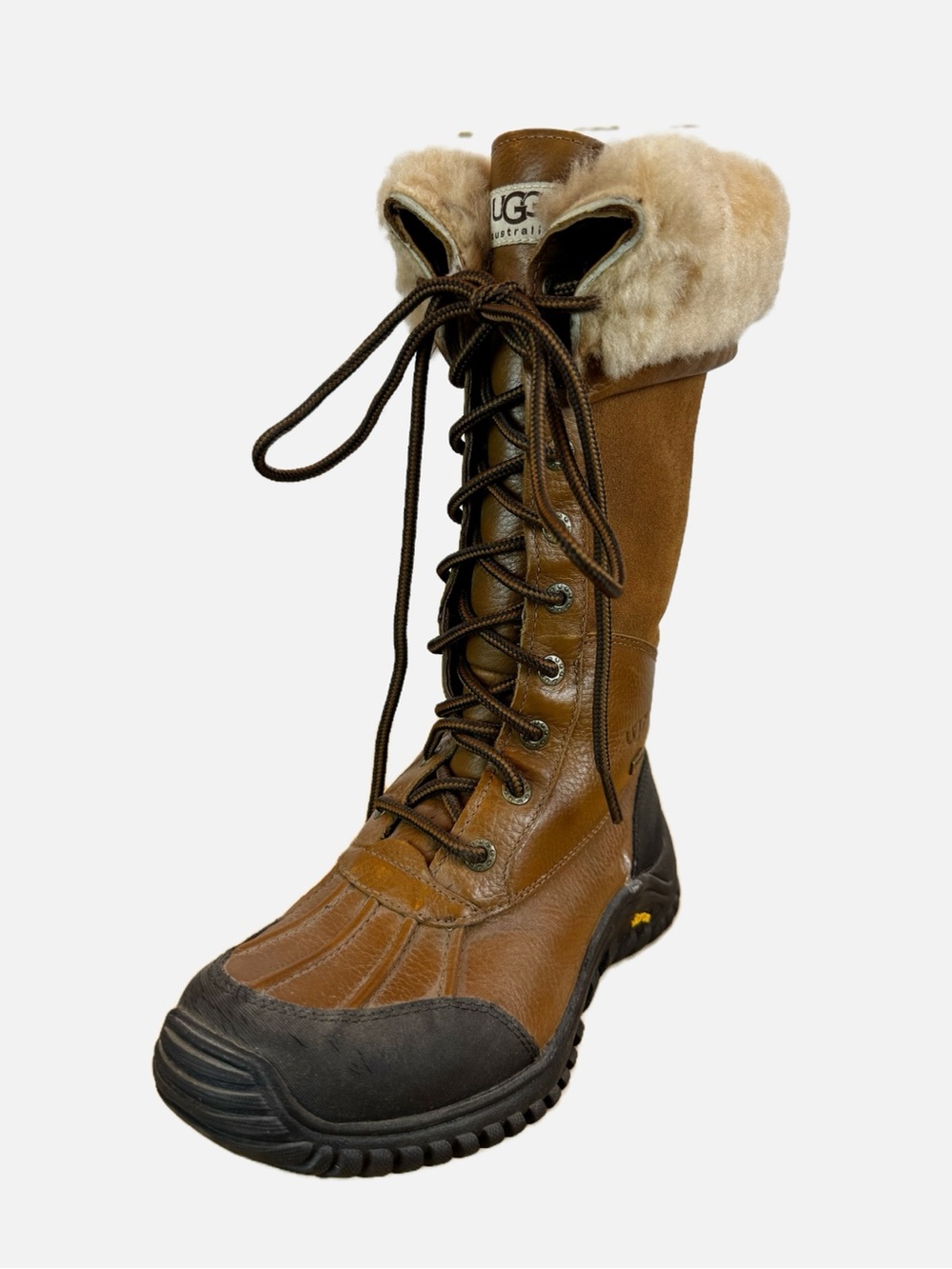 UGG | Adirondack Tall Brown Leather Lace-Up Winter Boot w Shearling Interior, 6
